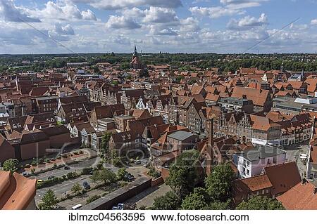 Historic old town with St. Michaelis church, view from the water tower, Lüneburg, Lower Saxony, Germany, Europe View Large Photo Image Stock Photography - Historic old town with St. Michaelis church, view from the water tower, Lüneburg, Lower Saxony, Germany, Europe. Fotosearch