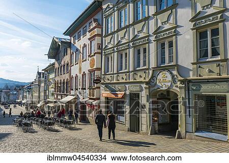Historic row of houses, pedestrian zone, market street, Bad Tolz, Bavaria, Germany, Europe View Large Photo Image Picture - Historic row of houses, pedestrian zone, market street, Bad Tolz, Bavaria, Germany, Europe. Fotosearch