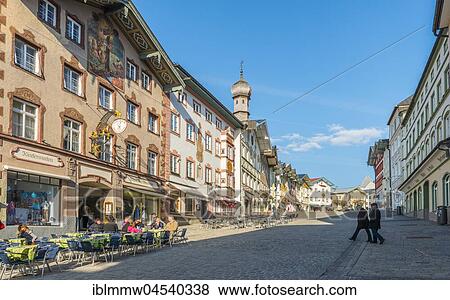 Stock Photo - Historic row of houses, pedestrian zone, Marktstraße, Bad Tolz, Bavaria, Germany Pedestrian zone, old houses, Bad Tolz, Bavaria, Germany, Europe. Fotosearch