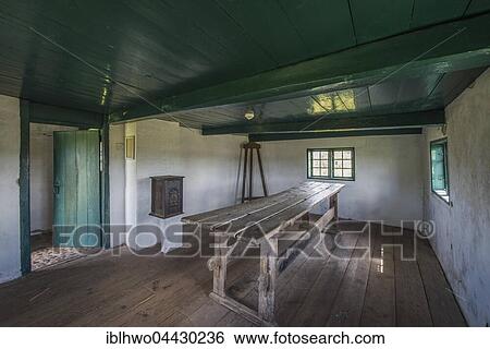 Stock Photograph - Historical classroom, Toftum Gamle School, Denmark's smallest and oldest school, closed in 1874, Toftum, Rømø, Southern Denmark, Denmark, Europe. Fotosearch