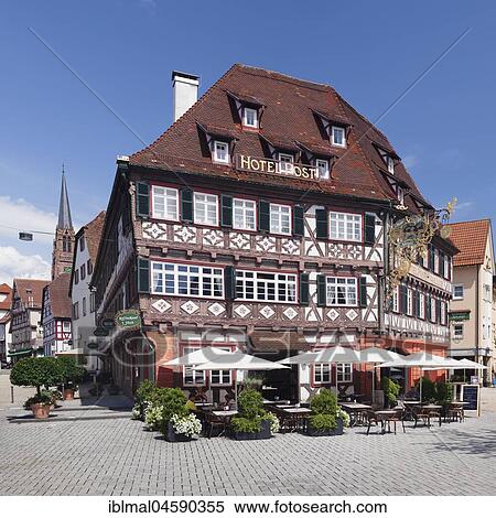 Stock Photography - Historical half-timbered house Hotel Post, Nagold, Black Forest, Baden-Württemberg, Germany, Europe. Fotosearch