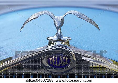 Historical radiator figure and brand emblem Delage, model D 8 SS, French vintage car from 1931, vintage car meeting, Classic Days Schloss Dyck, Jüchen, North Rhine-Westphalia, Germany, Europe View Large Photo Image Stock Photo - Historical radiator figure and brand emblem Delage, model D 8 SS, French vintage car from 1931, vintage car meeting, Classic Days Schloss Dyck, Jüchen, North Rhine-Westphalia, Germany, Europe. Fotosearch