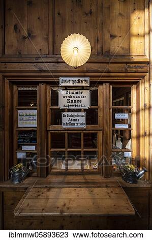 Stock Image - Historical reception, interior of the Berliner Hütte, Zillertal, Tyrol, Austria, Europe. Fotosearch