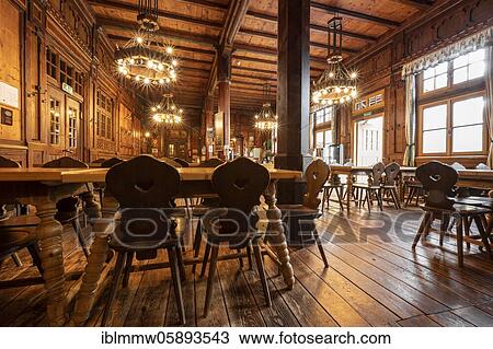 Stock Image - Historical restaurant of the Berliner Hütte, interior, Zillertal, Tyrol, Austria, Europe. Fotosearch