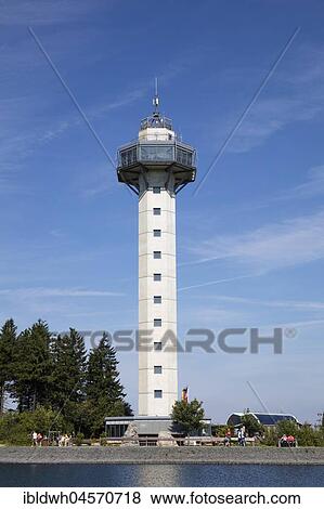 Stock Photo - Hochheideturm with artificial lake as water reservoir, lookout tower on the Ettelsberg, Willingen, Rothaargebirge, Sauerland, Hesse, Germany, Europe. Fotosearch