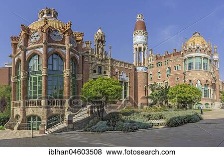Hospital de la Santa Creu i Sant Pau by the architect Lluís Domènech i Montaner, Barcelona, Catalonia, Spain, Europe View Large Photo Image Stock Photo - Hospital de la Santa Creu i Sant Pau by the architect Lluís Domènech i Montaner, Barcelona, Catalonia, Spain, Europe. Fotosearch