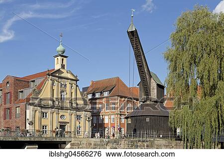Stock Photograph - Hotel Altes Kaufhaus, Old crane, Lüneburg, Lower Saxony, Germany, Europe. Fotosearch