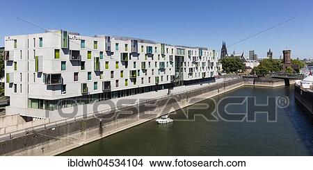 Picture - Hotel Art'otel and Malakoff tower on the Rhine, Cologne, North Rhine-Westphalia, Germany, Europe. Fotosearch