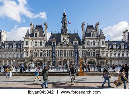 Hotel de Ville in winter, with seasonal ice skating rink in Paris, France, Europe View Large Photo Image Stock Image - Hotel de Ville in winter, with seasonal ice skating rink in Paris, France, Europe. Fotosearch