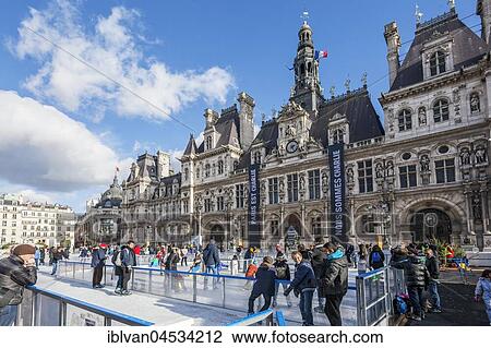 Hotel de Ville in winter, with seasonal ice skating rink in Paris, France, Europe View Large Photo Image Stock Image - Hotel de Ville in winter, with seasonal ice skating rink in Paris, France, Europe. Fotosearch