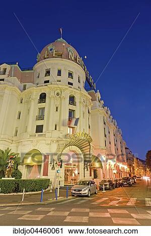 Hotel Le Negresco, Promenade des Anglais, entrance, blue hour, Nice, Provence-Alpes-Côte d'Azur, France, Europe View Large Photo Image Stock Image - Hotel Le Negresco, Promenade des Anglais, entrance, blue hour, Nice, Provence-Alpes-Côte d'Azur, France, Europe. Fotosearch