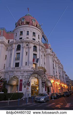 Hotel Le Negresco, Promenade des Anglais, entrance, blue hour, Nice, Provence-Alpes-Côte d'Azur, France, Europe View Large Photo Image Stock Image - Hotel Le Negresco, Promenade des Anglais, entrance, blue hour, Nice, Provence-Alpes-Côte d'Azur, France, Europe. Fotosearch