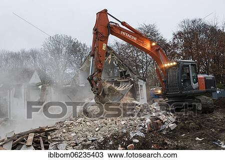 Stock Image - House demolition, Munich, Bavaria, Germany, Europe. Fotosearch
