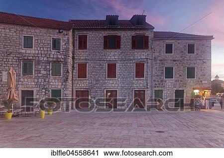 Stock Image - House facades in European Starlingi Grad, island of Hvar, Spilit-Dalmatia, Croatia, Europe. Fotosearch