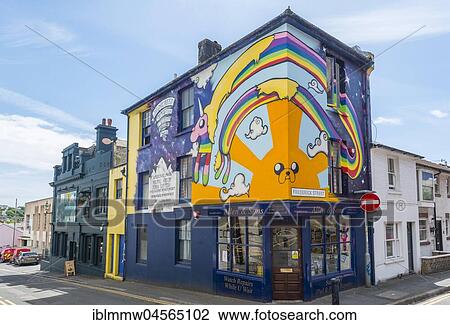 Stock Image - House with colorful graffiti, Brighton, England, United Kingdom, Europe. Fotosearch