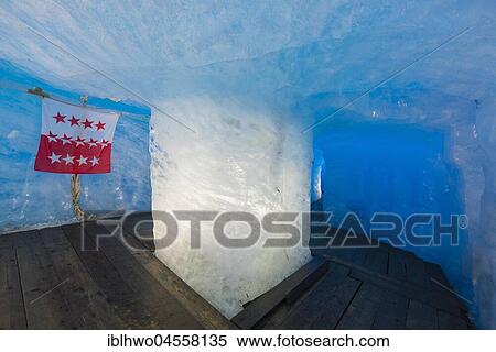 Stock Photography - Ice tunnel in the Rhone glacier, Obergoms, Valais, Switzerland, Europe. Fotosearch