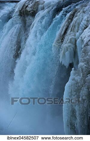 Stock Photo - Ice waterfall in winter, Godafoss, Norðurland vestra, Northern Island, Island. Fotosearch
