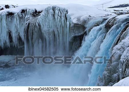 Ice waterfall in winter, Godafoss, Norðurland vestra, Northern Island, Island View Large Photo Image Stock Photography - Ice waterfall in winter, Godafoss, Norðurland vestra, Northern Island, Island. Fotosearch