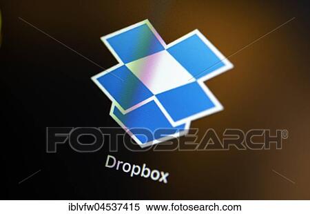 Stock Photography - Icon, Logo, Dropbox, Datasharing Service, Datasharing, Macro, Detail, full frame, screen shot. Fotosearch