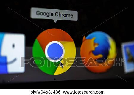 Stock Photograph - Icon, logo, Google Chrome, Firefox, web browser, browser, internet, macro shot, detail, full frame, screen shot. Fotosearch