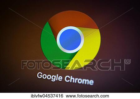 Stock Photograph - Icon, logo, Google Chrome, web browser, browser, internet, macro shot, detail, full frame, screen shot. Fotosearch