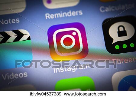 Icon, Logo, Instagram, Social Network, Display, Screen, iPhone, many different app icons, app, cell phone, smartphone, iOS, macro shot, detail, full frame View Large Photo Image Stock Photo - Icon, Logo, Instagram, Social Network, Display, Screen, iPhone, many different app icons, app, cell phone, smartphone, iOS, macro shot, detail, full frame. Fotosearch