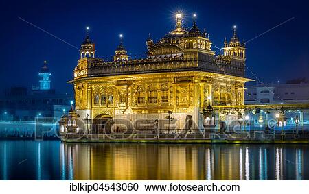 Stock Image - Illuminated golden temple, Sri Harmandir Sahib, Amritsar, India, Asia. Fotosearch