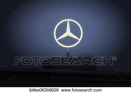 Illuminated Mercedes star on Mercedes Benz building in Stuttgart-Untertürkheim, Baden-Württemberg, Germany, Europe View Large Photo Image Stock Photo - Illuminated Mercedes star on Mercedes Benz building in Stuttgart-Untertürkheim, Baden-Württemberg, Germany, Europe. Fotosearch