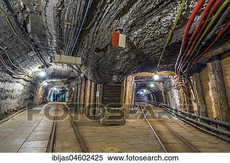 Stock Photography - Illuminated underground tunnels in old salt mine, Bochnia, Poland, Europe. Fotosearch