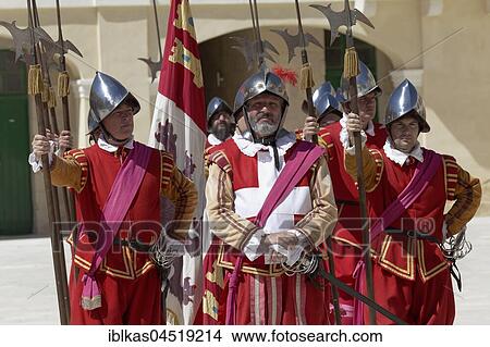 Picture - In Guardia Parade in historical uniforms, Fort San Elmo, Valletta, Malta, Europe. Fotosearch