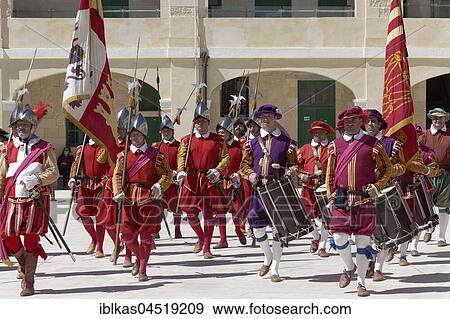 Stock Photo - In Guardia Parade in historical uniforms, Fort San Elmo, Valletta, Malta, Europe. Fotosearch