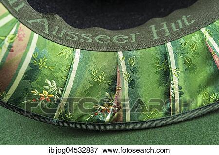 Stock Photo - Inner lining of a wool felt hat, multicolored, Altsteirer Hut, hatmaker, Bad Aussee, Styria, Austria, Europe. Fotosearch