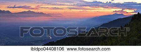 Inntal Valley at sunrise, from Mount Patscherkofel, Tyrol, Austria, Europe View Large Photo Image Stock Photograph - Inntal Valley at sunrise, from Mount Patscherkofel, Tyrol, Austria, Europe. Fotosearch