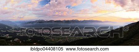 Inntal Valley with Innsbruck at sunrise, view from Mount Patscherkofel, Tyrol, Austria, Europe View Large Photo Image Stock Photography - Inntal Valley with Innsbruck at sunrise, view from Mount Patscherkofel, Tyrol, Austria, Europe. Fotosearch