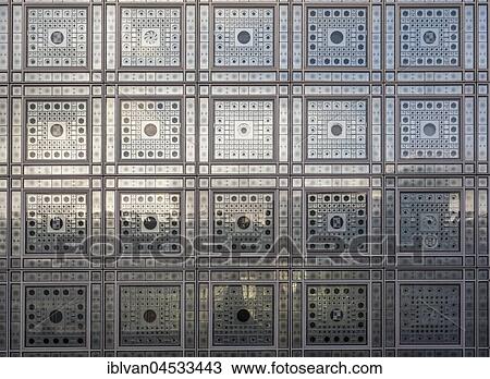 Institut du Monde Arabe, Arab World Institute, detail of light sensitive outside facade and windows, Architect Jean Nouvel, Paris, Ile-de-France, France, Europe View Large Photo Image Stock Image - Institut du Monde Arabe, Arab World Institute, detail of light sensitive outside facade and windows, Architect Jean Nouvel, Paris, Ile-de-France, France, Europe. Fotosearch