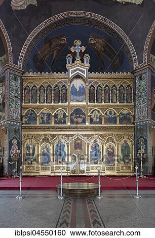 Stock Image - Interior of Sibiu Orthodox Cathedral, Romania, Europe. Fotosearch