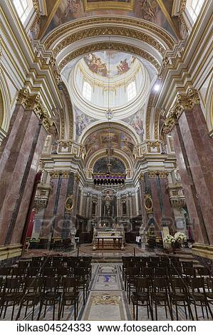 Stock Image - Interior of the cathedral of San Pawl, St. Paul's Cathedral, Mdina, Malta, Europe. Fotosearch