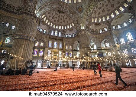 Picture - Interior view, Blue Mosque, Sultan Ahmet Mosque, European part, Istanbul, Turkey, Asia. Fotosearch