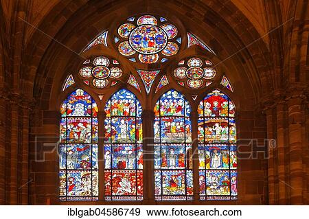 Stock Photo - Interior, with Stained-Glass windows, Cathedral Notre-Dame, Strasbourg, Alsace, Bas-Rhin Department, France, Europe. Fotosearch