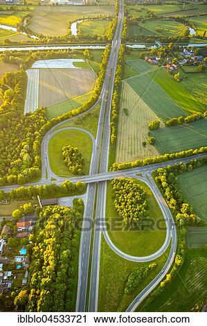 Stock Image - Intersection Rünthe, motorway A1, Bergkamen, Ruhr area, North Rhine-Westphalia, Germany, Europe. Fotosearch