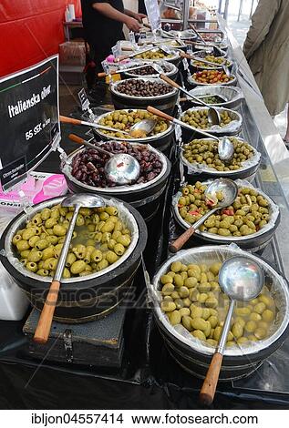 Italian olives in bowls on a street market, Ystad, Scania, Sweden, Europe View Large Photo Image Picture - Italian olives in bowls on a street market, Ystad, Scania, Sweden, Europe. Fotosearch