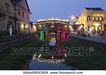 Picture - Japanese bridge at night, Hoi An, Vietnam, Asia. Fotosearch