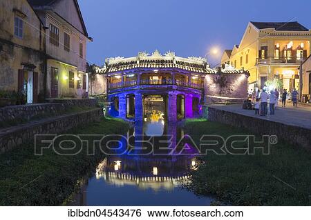 Stock Photograph - Japanese bridge at night, Hoi An, Vietnam, Asia. Fotosearch