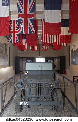 Stock Photograph - Jeep Husky from General Eisenhower, flags of the Allies, National War Museum, Fort St. Elmo, Valletta, Malta, Europe. Fotosearch