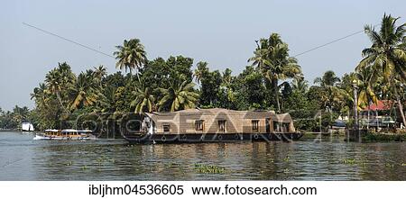 Stock Photography - Kettuvallam, Houseboat, Backwaters near Alappuzha, Malabar Coast, Kerala, India, Asia. Fotosearch