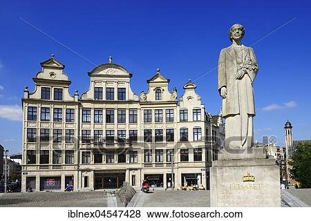 Stock Photo - King Elisabeth statue, Albertinum Square, Brussels, Belgium, Europe. Fotosearch