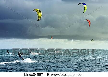 Kitesurfers in One Eye Bay, Le Morne, Le Morne Brabant Peninsula, Indian Ocean, Mauritius, Africa View Large Photo Image Stock Photo - Kitesurfers in One Eye Bay, Le Morne, Le Morne Brabant Peninsula, Indian Ocean, Mauritius, Africa. Fotosearch