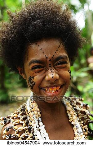 Picture - Korafe-Child with face painting, Portrait, McLaren-Harbour, Tufi, Papua New Guinea, Oceania. Fotosearch