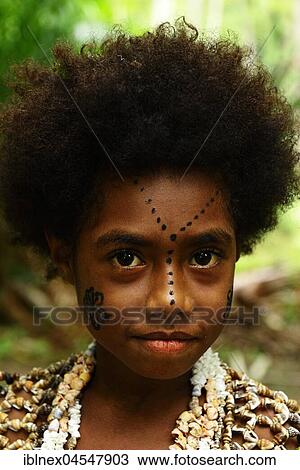 Stock Image - Korafe-Child with face painting, Portrait, McLaren-Harbour, Tufi, Papua New Guinea, Oceania. Fotosearch
