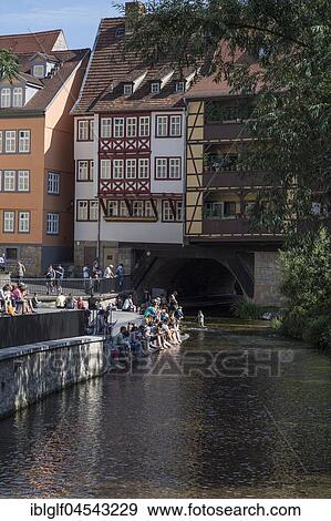 Stock Photo - Krämer Bridge across river Gera, Erfurt, Thuringia, Germany, Europe. Fotosearch